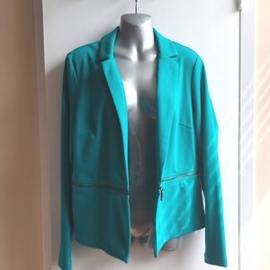 Teal Blazer with Zipper Design